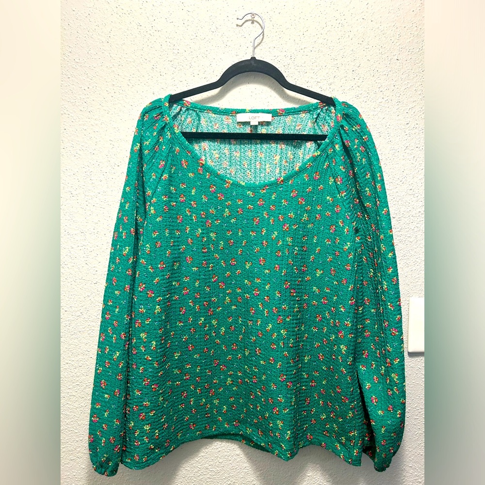 Green Floral Loft Peasant Blouse